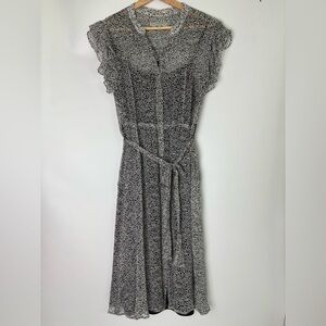 Hobbs London Short Ruffle Sleeve Black And White Polka Dot Dress